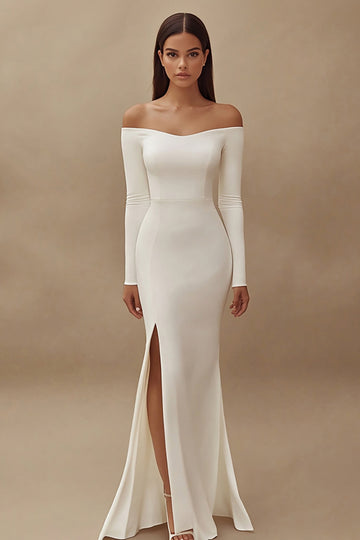 Mermaid Long Sleeve Off The Shoulder Ivory Engagement Dress